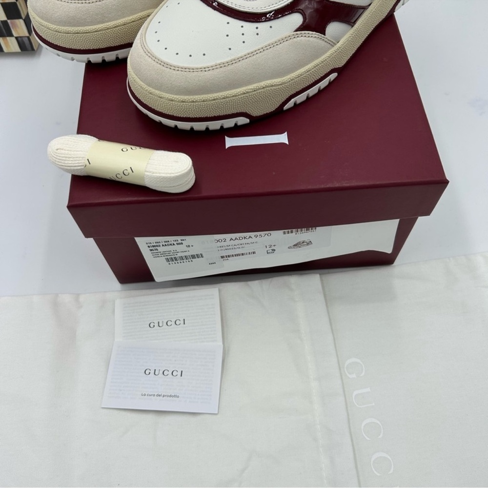 Men’s Gucci re-Web sneakers in white leather with red accent size 12.5 Italy - Picture 13 of 13